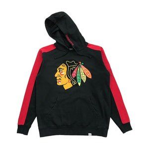 FANATICS CHICAGO BLACKHAWKS HOODIE SMALL S MENS BLACK SWEATSHIRT PULLOVER SEWN